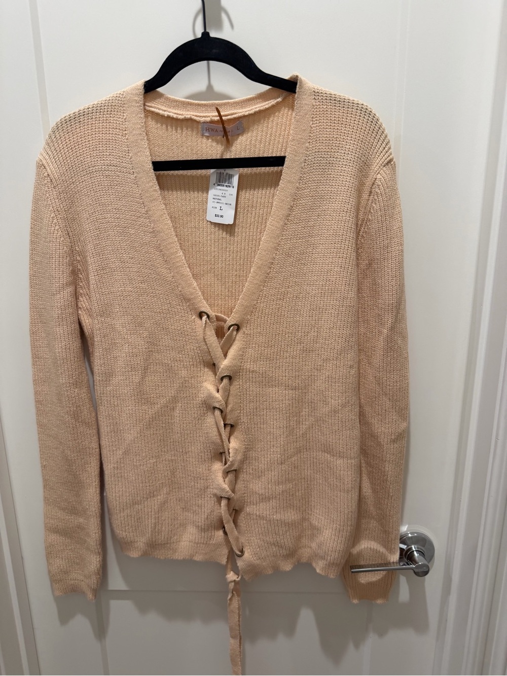 Windsor Lace-Up V-Neck Sweater - Beige